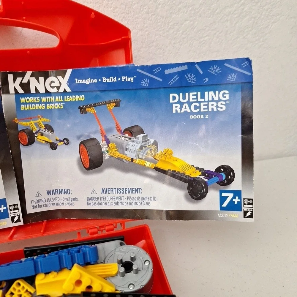 K'NEX Kinex Red Hard Box Case Filled with Knex !! Dueling Racers Book 1 & 2